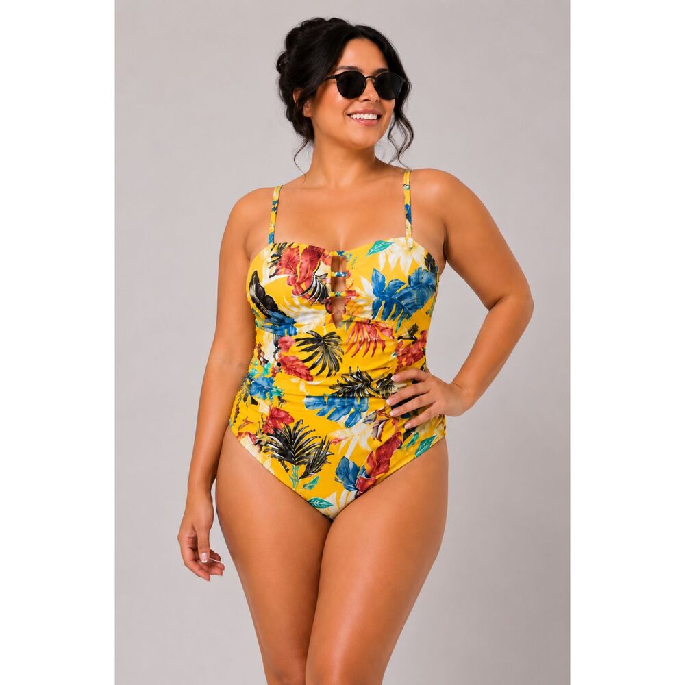 Jantzen Floral One Piece Swimsuit Yellow 22W
